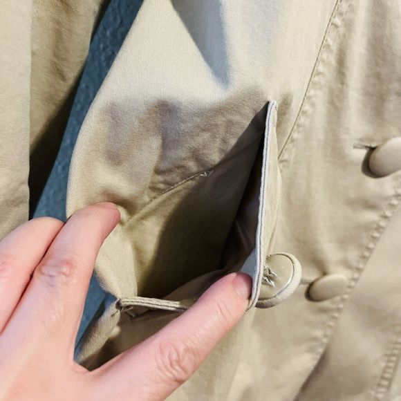 VTG Designer Women’s Mid Long Trench Coat Belted Jacket Overcoat Slim Fit Tan S - Picture 7 of 13